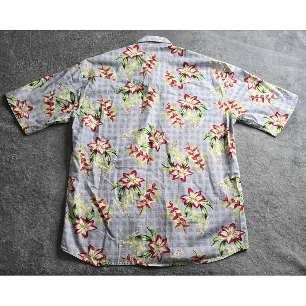 Roper Western Shirt Mens Medium Gray Floral Short Sleeve Hawiian Resort